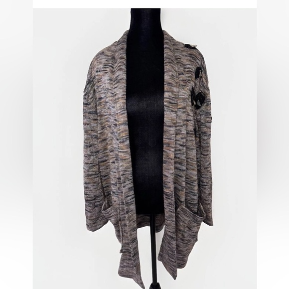 Vintage Peter Lai Cardigan Sweater M Art To Wear Designer Silver Brown Knit Boho - Picture 2 of 11